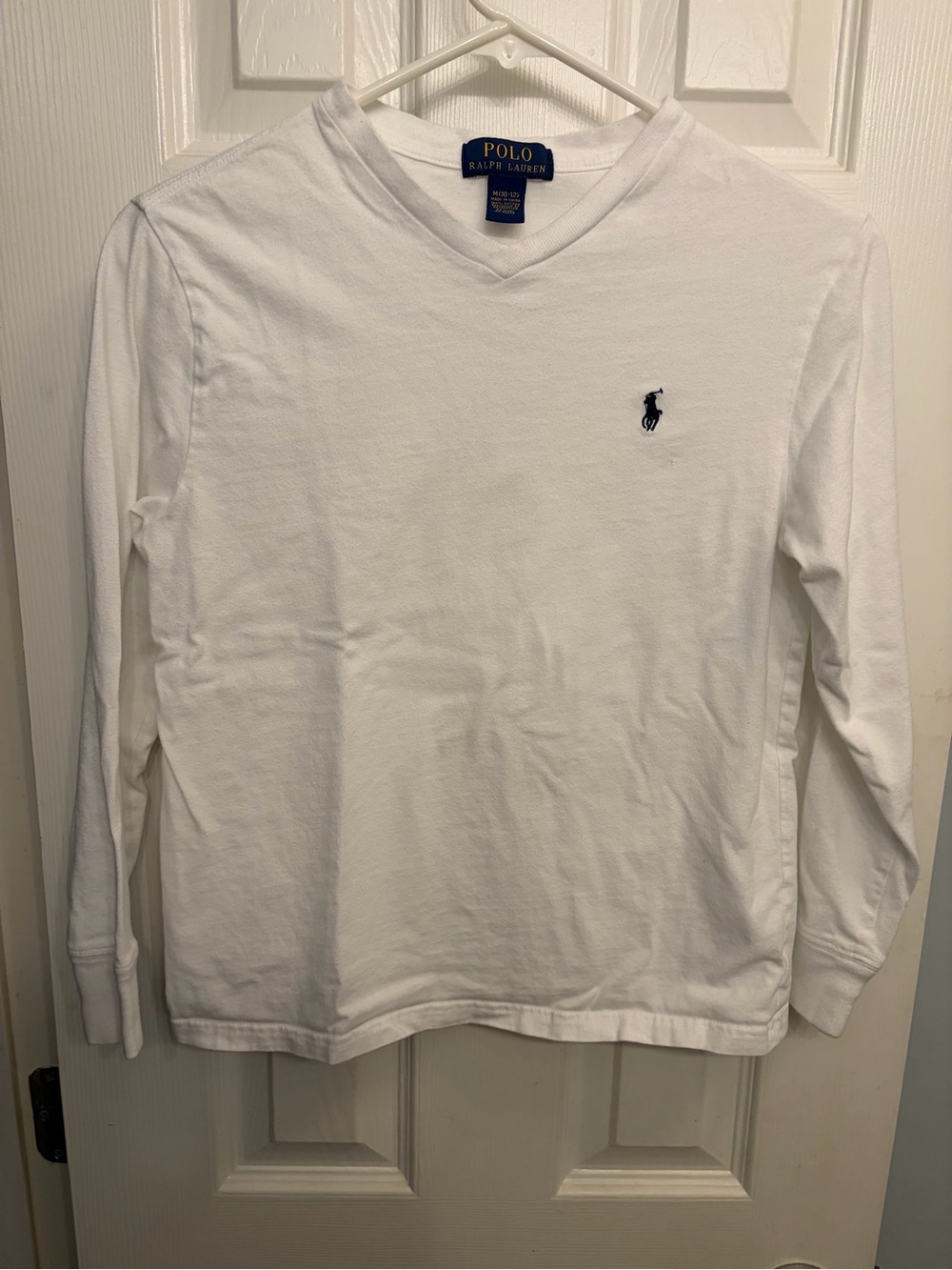 Polo by Ralph Lauren White V-Neck kid’s  long sleeve shirt with Navy Label